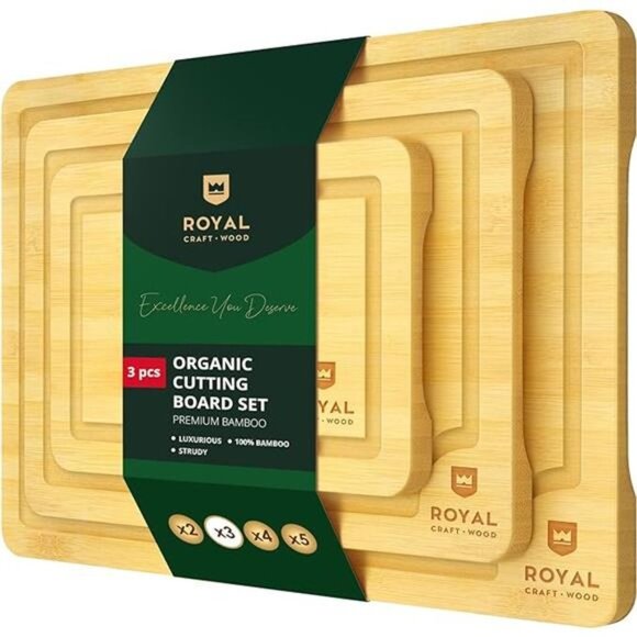 WOOD Cutting Boards for Kitchen - Bamboo Cutting Board Set of 3, Cutting Board - Picture 1 of 7